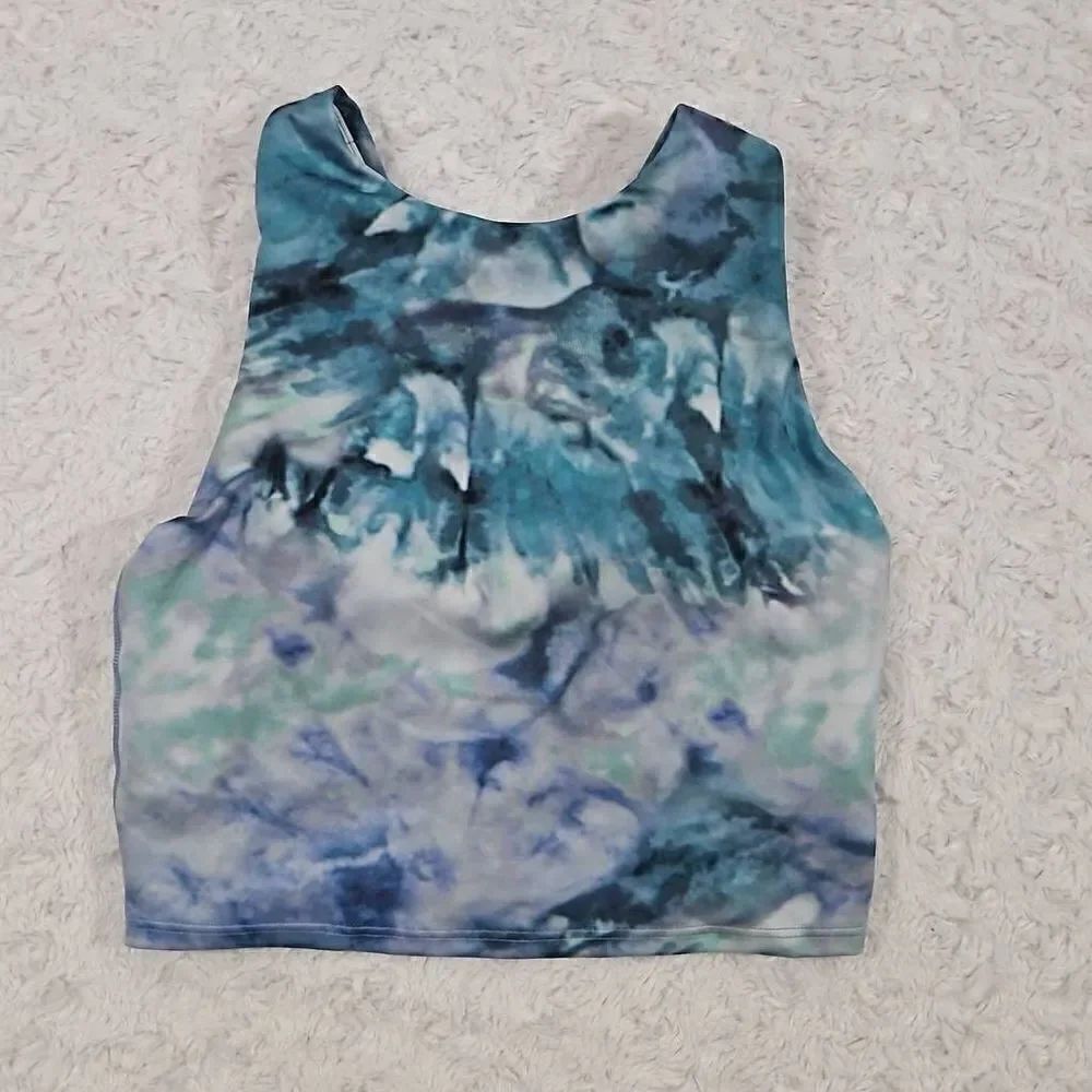 Athleta conscious crop printed A-C Womens XS teal blue workout gym yoga running